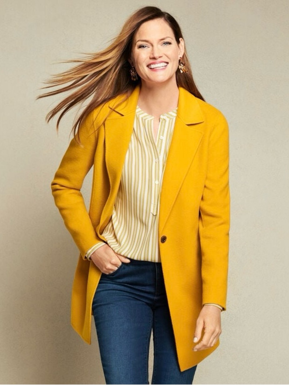 $349 Talbots Wool Coat Oversized Mustard Contemporary Size 6-12 Women’s